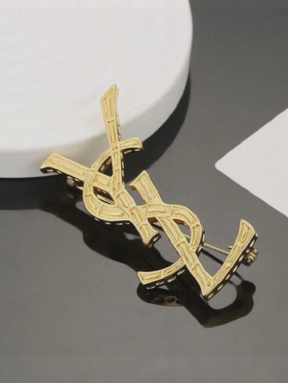 Yves Saint Laurent Gold Monogram Brooch for Women - Picture 2 of 5